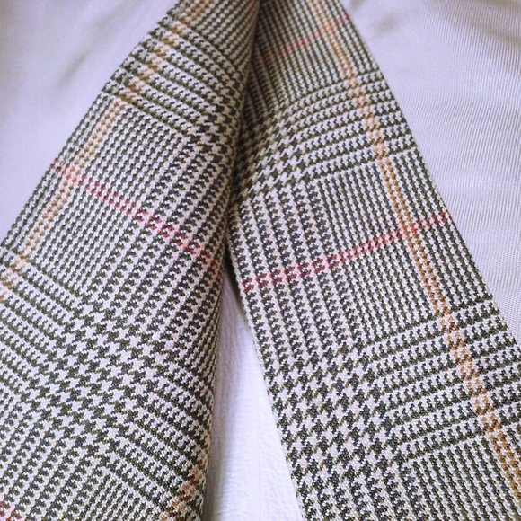 Vintage 90s-Y2K Blazer 100% Silk Suit Jacket Men-42L Fitted 2-Button Olive Plaid - Picture 8 of 10